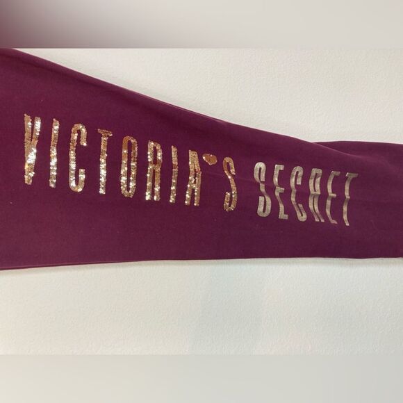 Victorias Secret Burgundy sweat pants w/ metallic sequin brand name & pockets - Picture 3 of 8